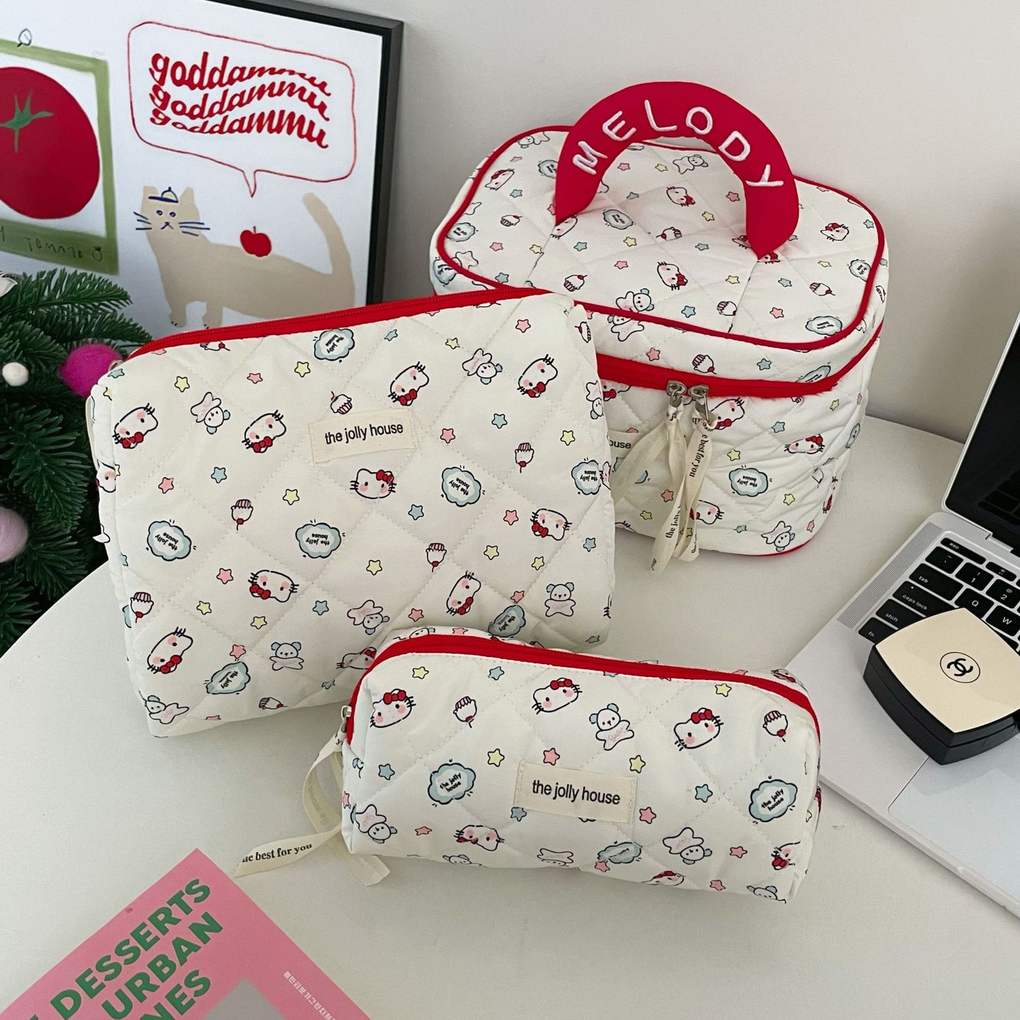 Cute Bow Makeup Bag Women Large Capacity Storage Pencil Case