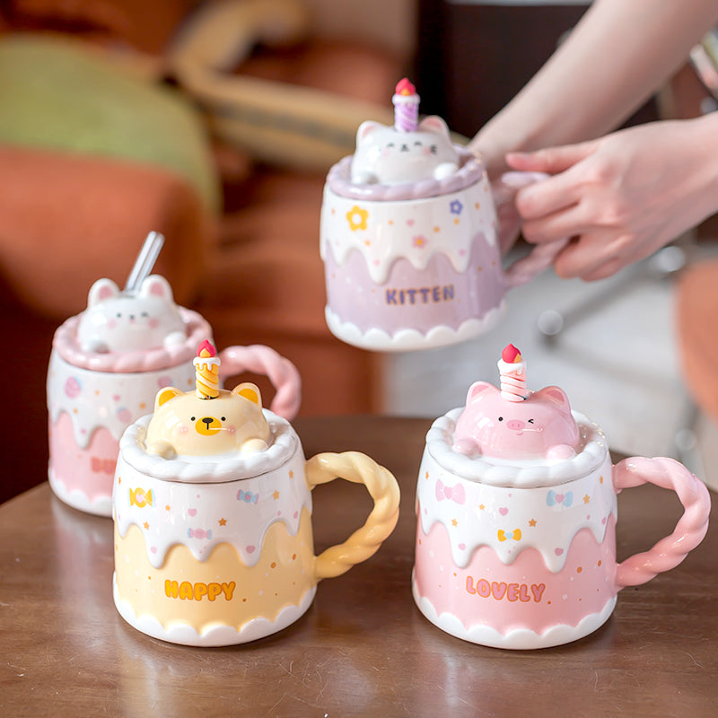 Cute candle cake mug