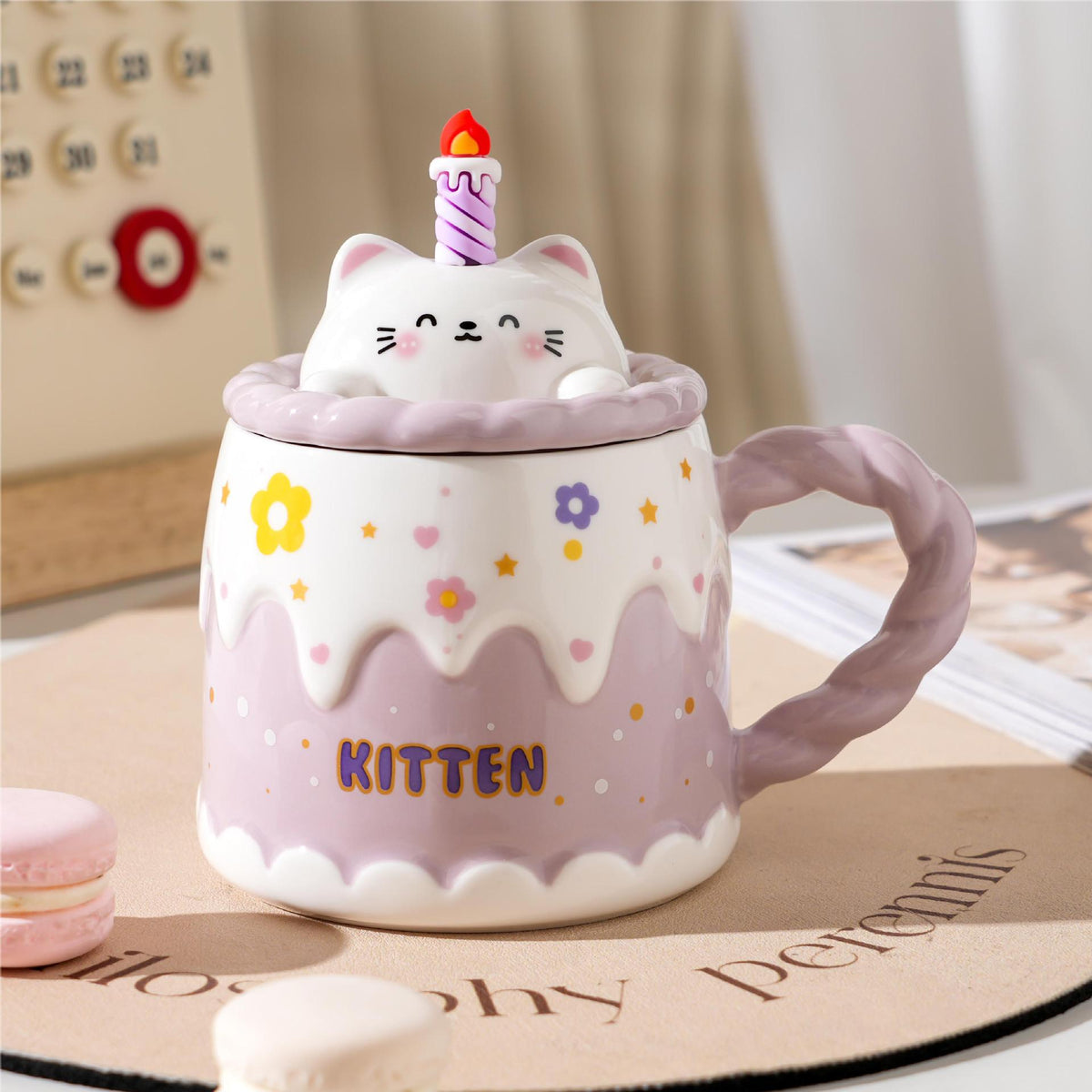 Cute candle cake mug