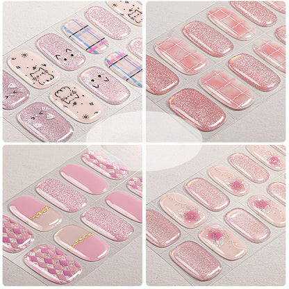 Cute Cartoon Gel Nail Stickers with Plaid and Flash Designs