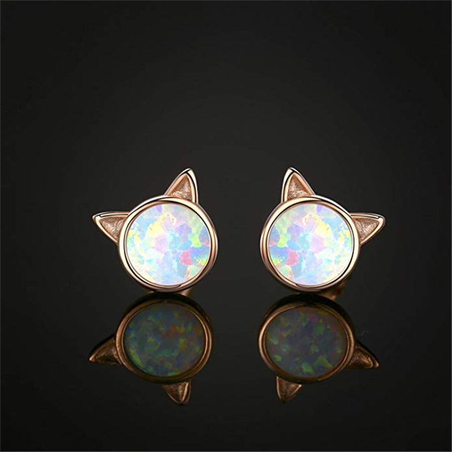 Cute Cat Opal Sterling Silver Earrings