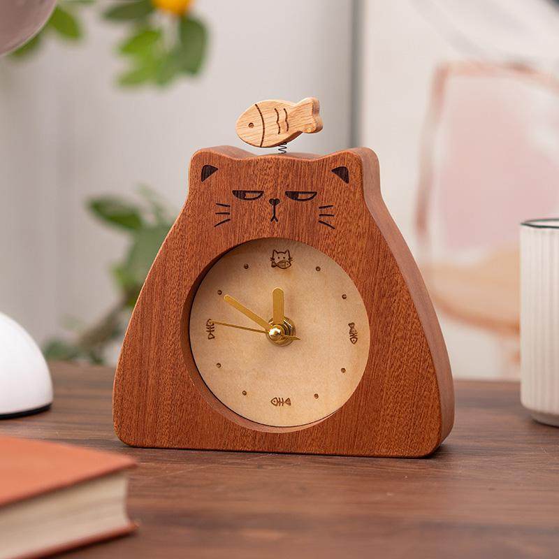 Cute Cat Wooden Desk Clock