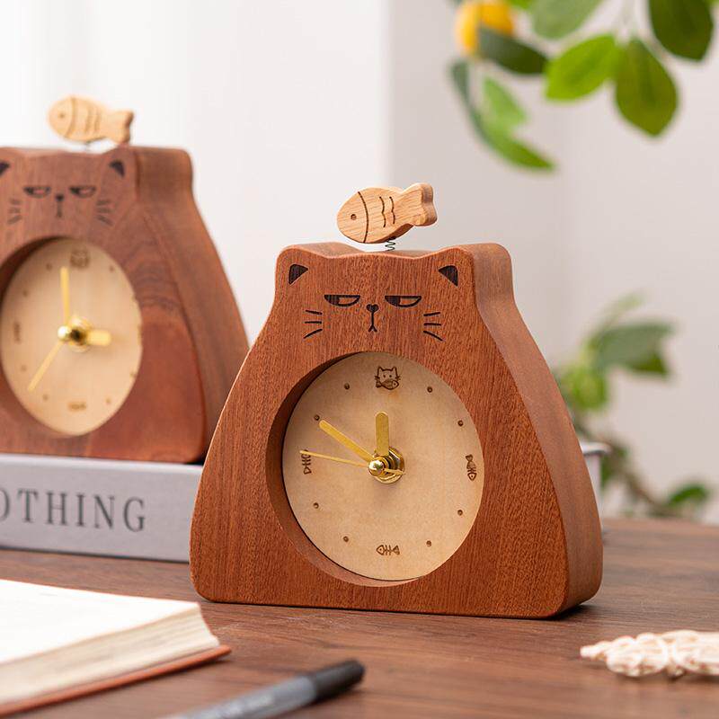 Cute Cat Wooden Desk Clock