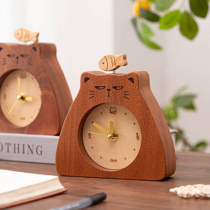 Cute Cat Wooden Desk Clock