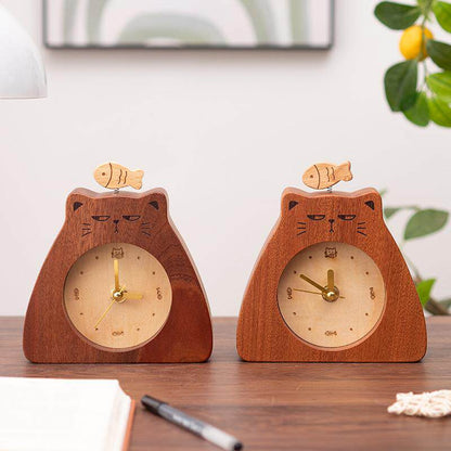 Cute Cat Wooden Desk Clock