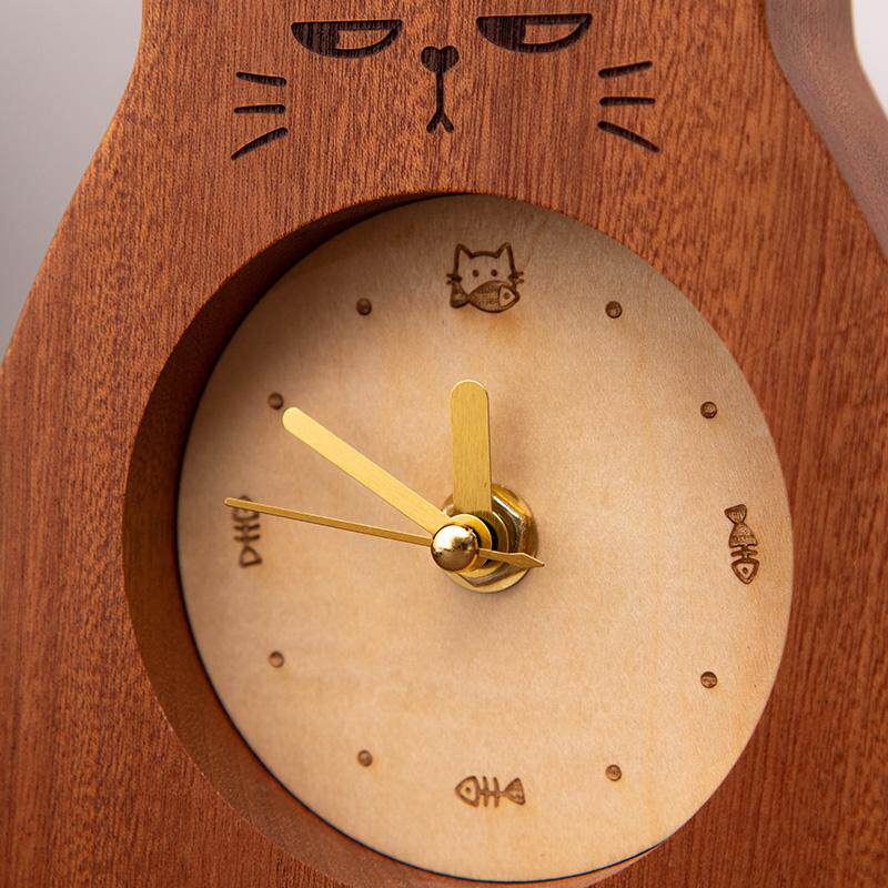 Cute Cat Wooden Desk Clock