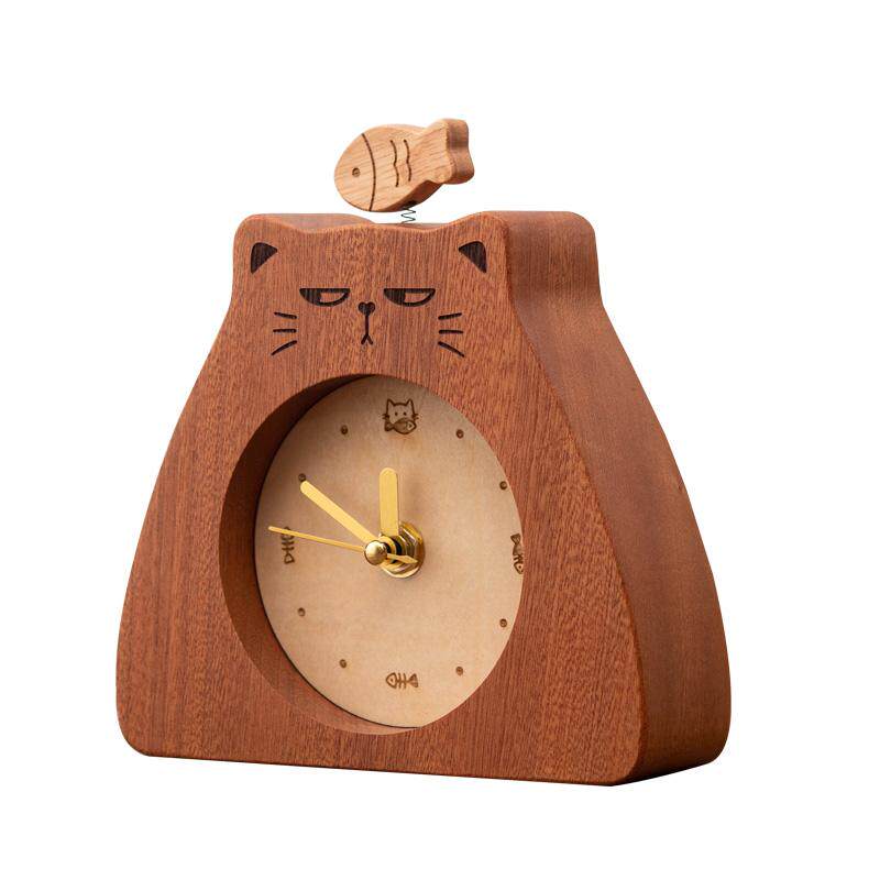 Cute Cat Wooden Desk Clock
