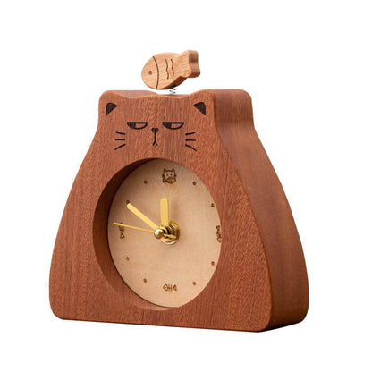 Cute Cat Wooden Desk Clock