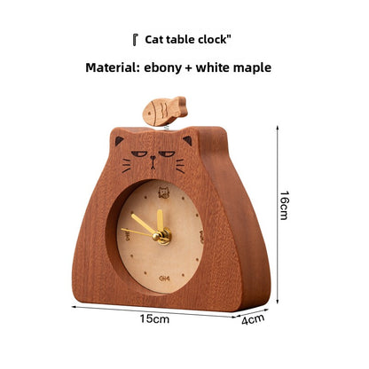 Cute Cat Wooden Desk Clock