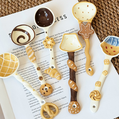 Cute Ceramic Long Handle Spoon Cartoon Design