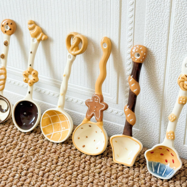 Cute Ceramic Long Handle Spoon Cartoon Design