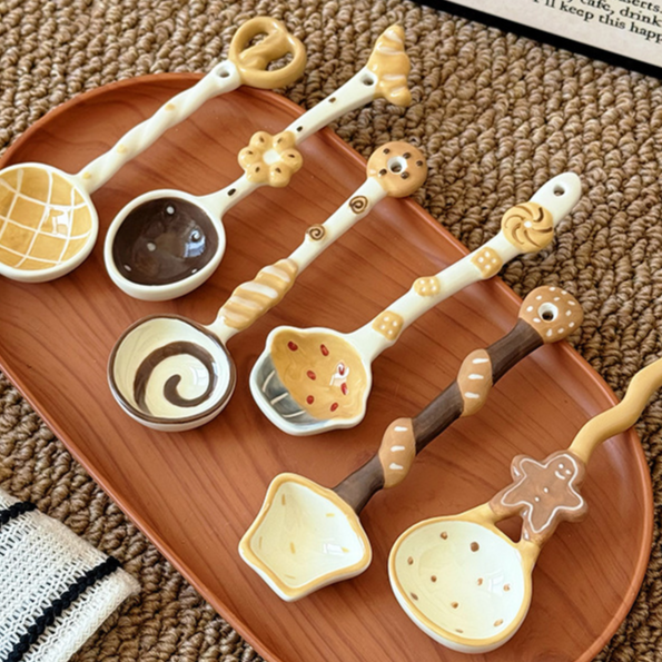 Cute Ceramic Long Handle Spoon Cartoon Design