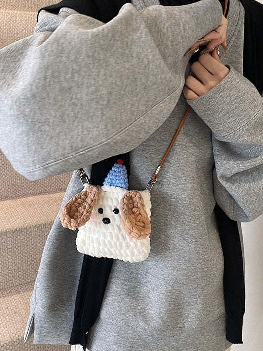 Cute Dog Hat Crochet Shoulder Bag