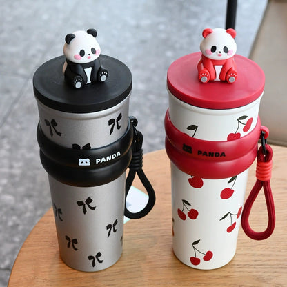 Cute figurine insulated cup with large capacity and straw spout