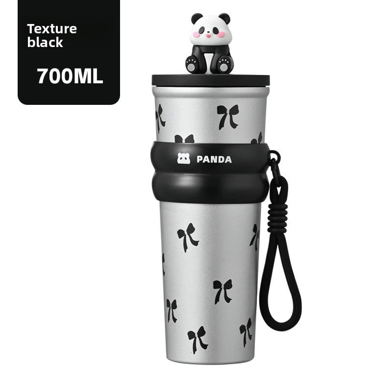 Cute figurine insulated cup with large capacity and straw spout