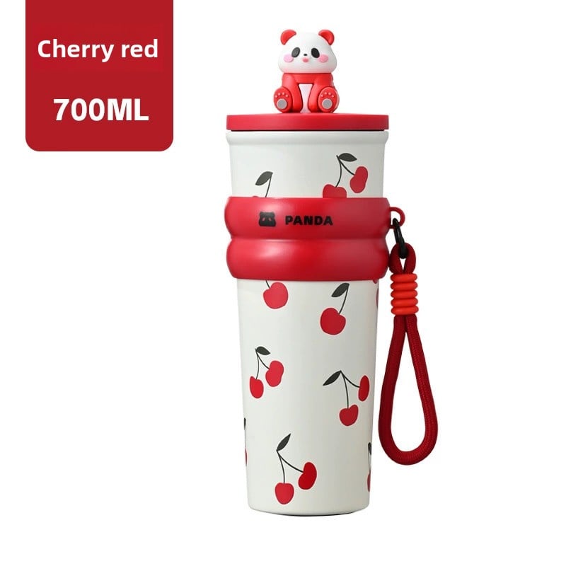 Cute figurine insulated cup with large capacity and straw spout