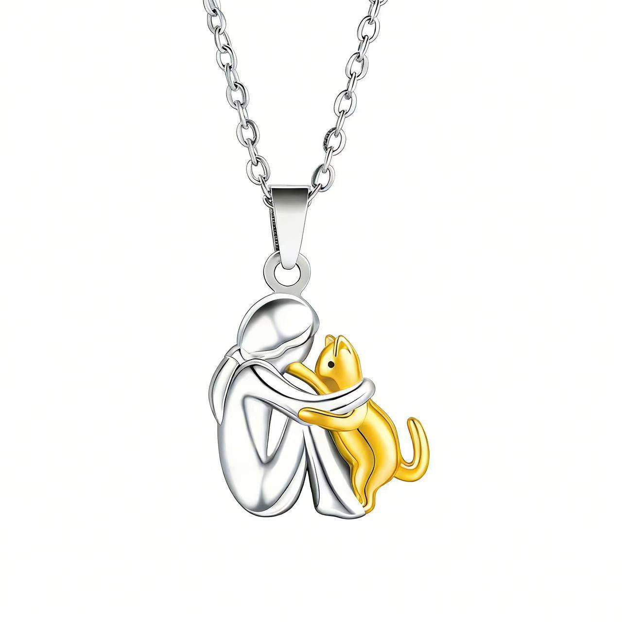 Cute Girl Puppy Hugging Pendant Necklace