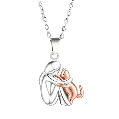 Cute Girl Puppy Hugging Pendant Necklace