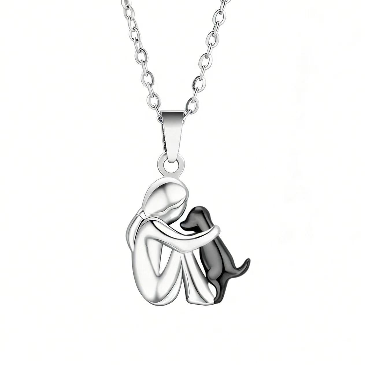 Cute Girl Puppy Hugging Pendant Necklace