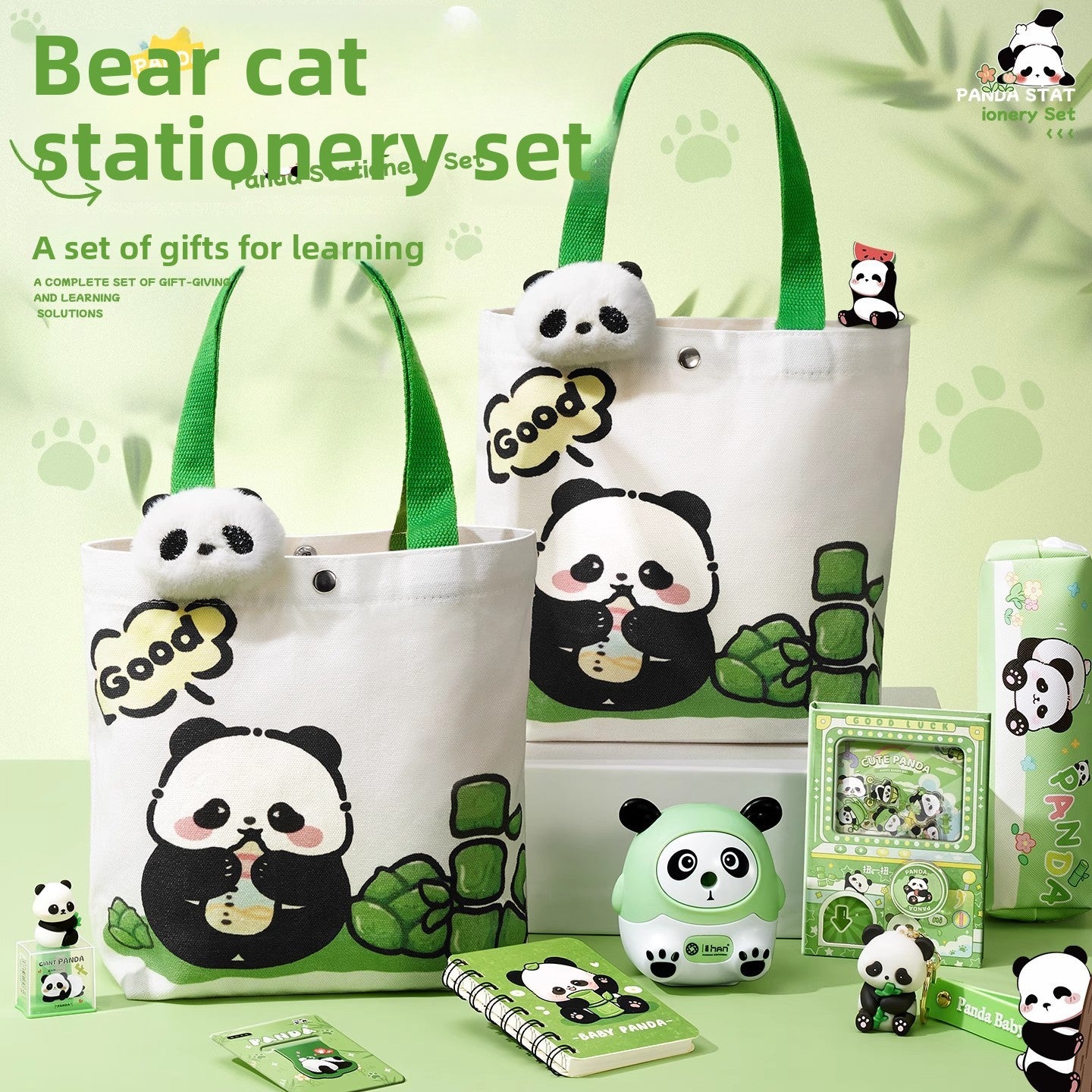 Cute panda canvas bag stationery set