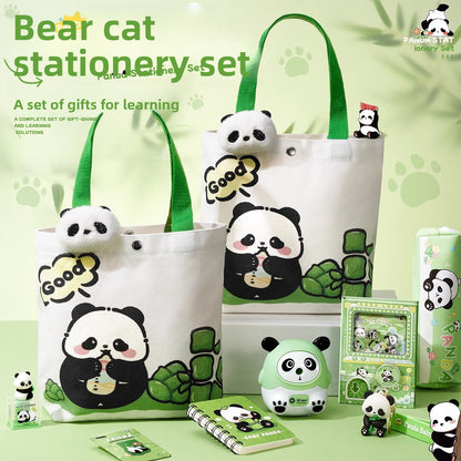 Cute panda canvas bag stationery set