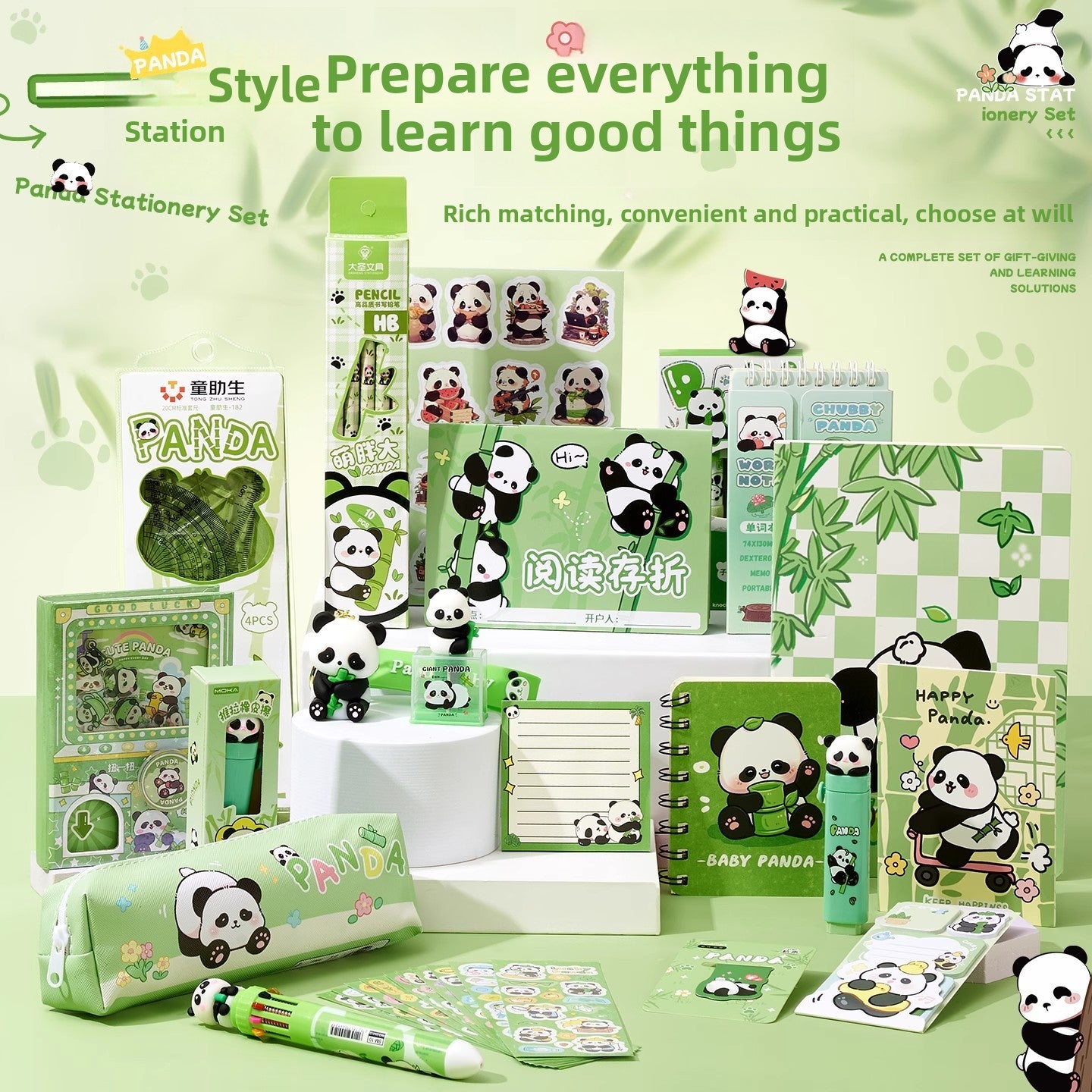 Cute panda canvas bag stationery set
