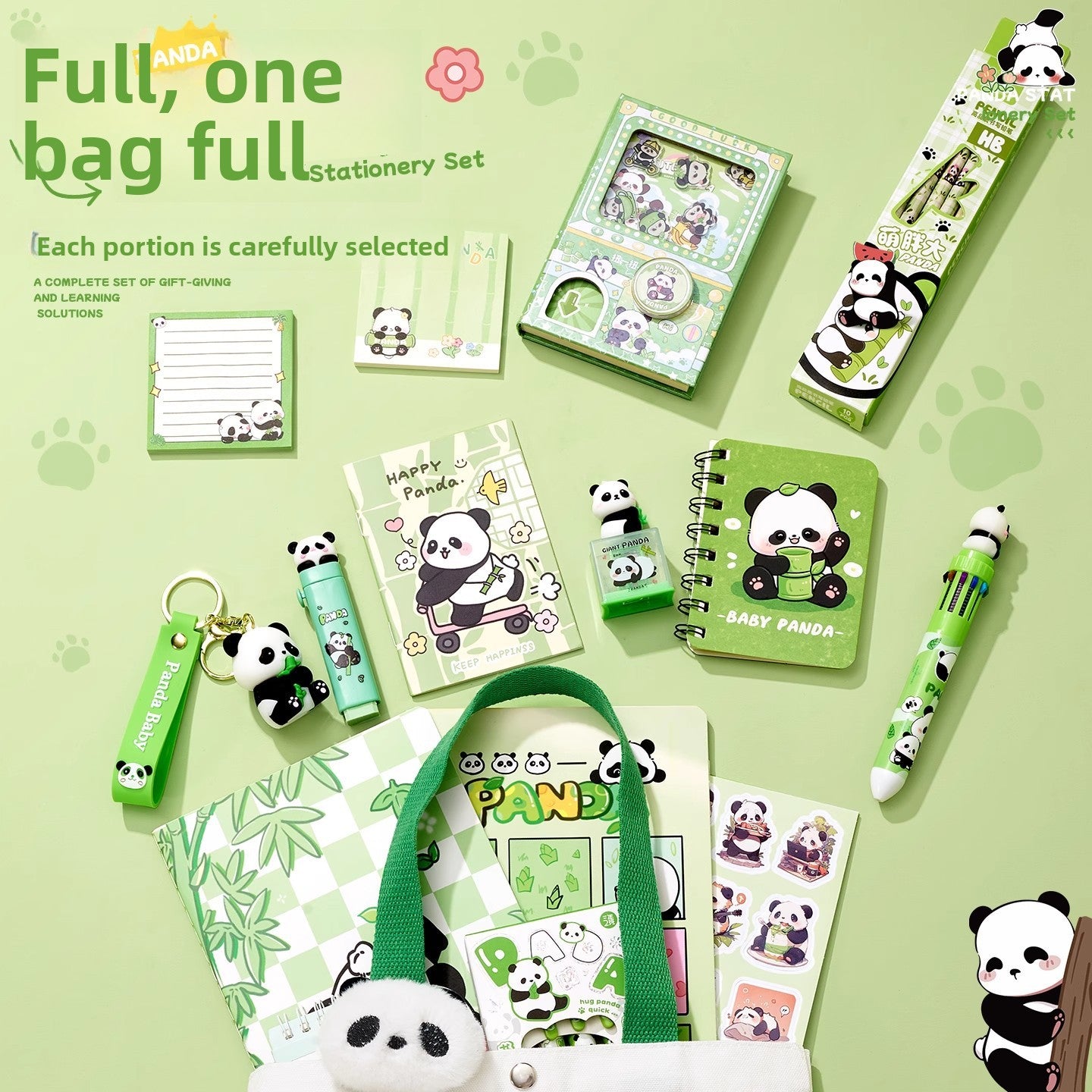 Cute panda canvas bag stationery set