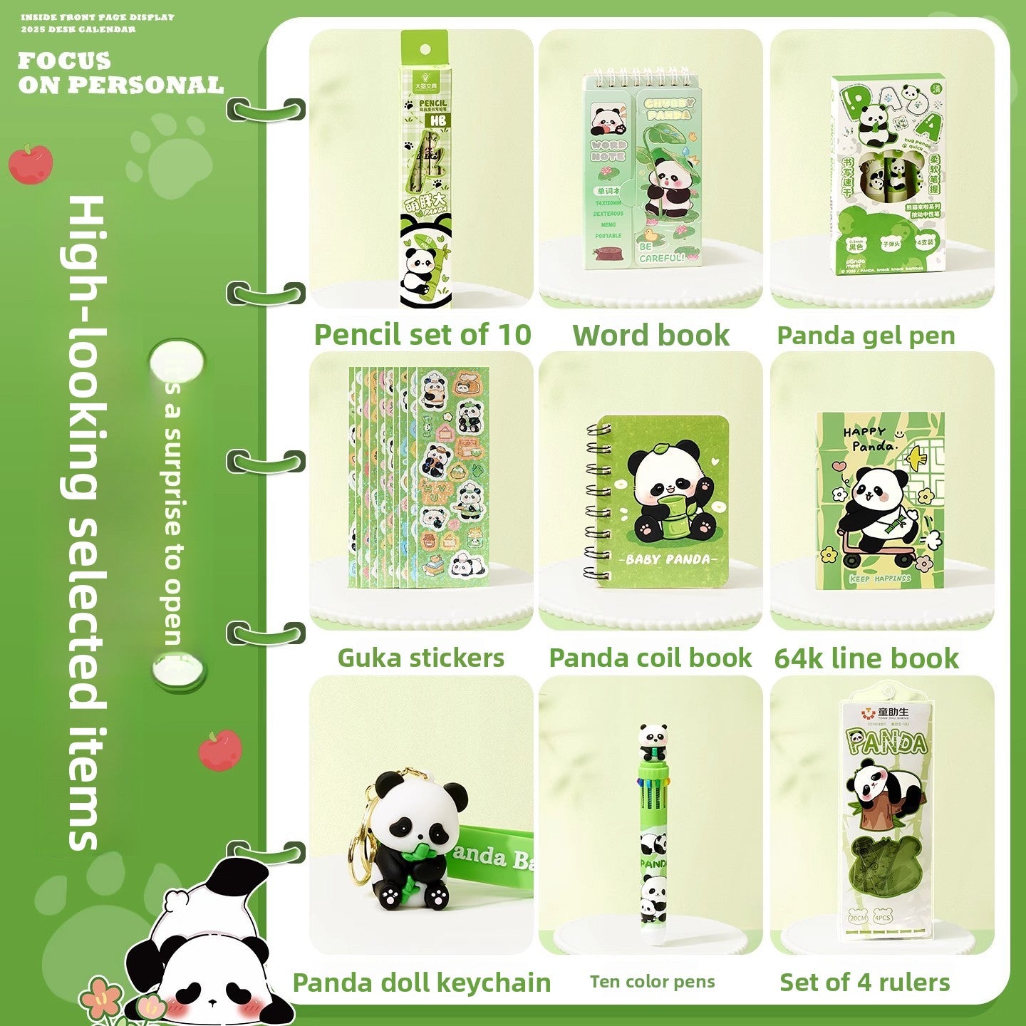 Cute panda canvas bag stationery set