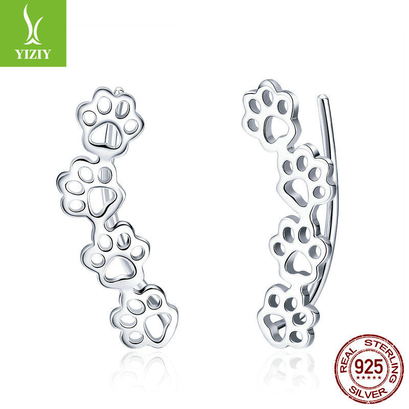 Cute Pet Paw Print Sterling Silver Stud Earrings
