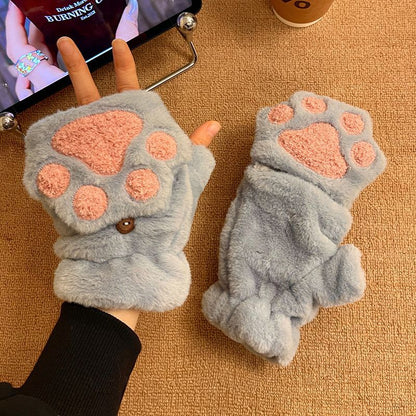 Cute Plush Flip Winter Gloves for Women