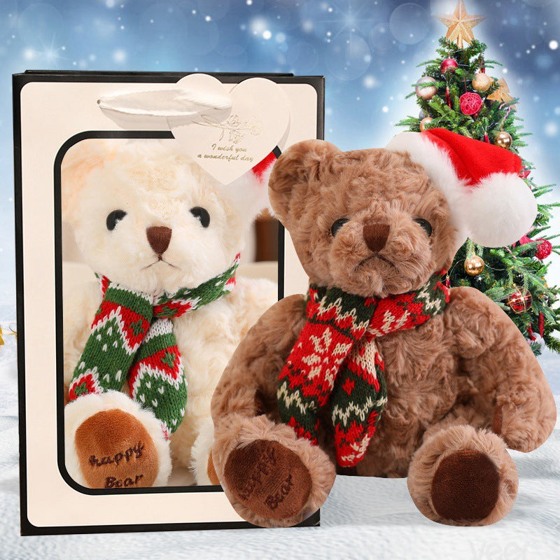 Cute Plush Teddy Bear with Christmas Scarf