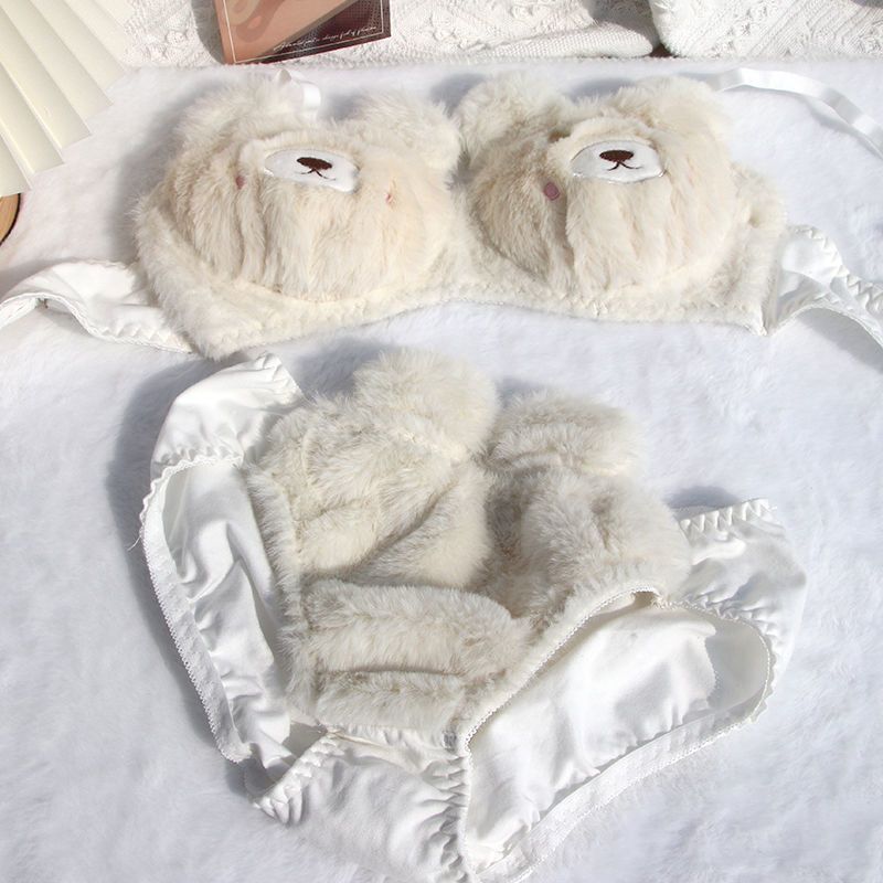 Cute Plush Wireless Push-Up Bra Set