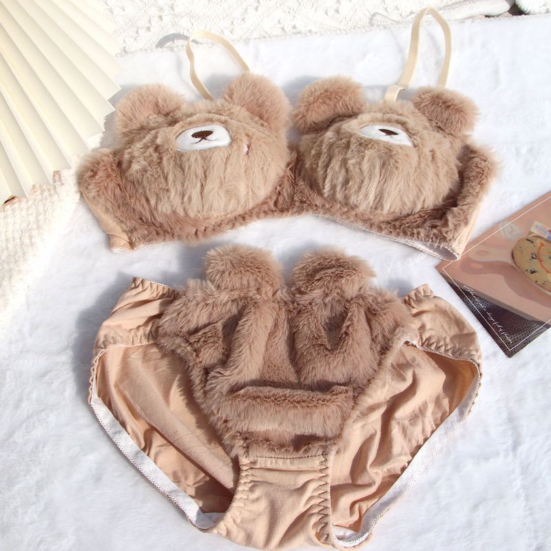 Cute Plush Wireless Push-Up Bra Set