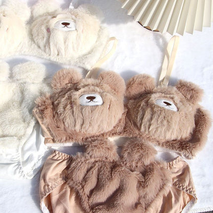Cute Plush Wireless Push-Up Bra Set