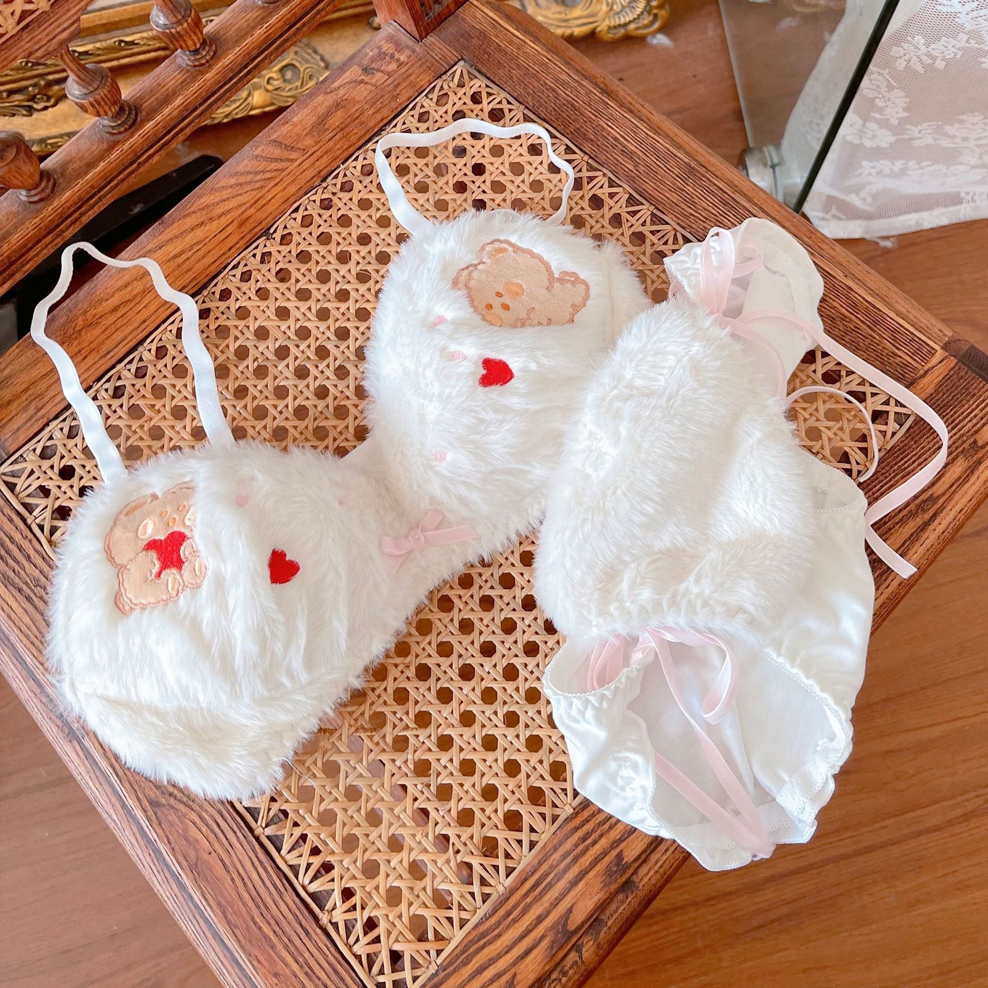 Cute Plush Wireless Push-Up Bra Set