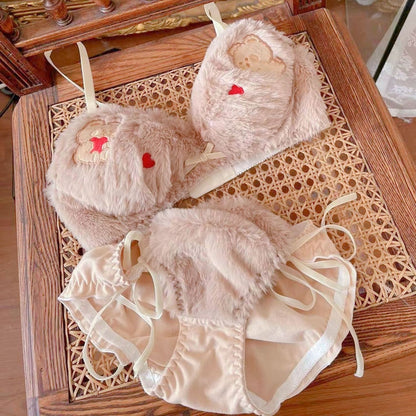 Cute Plush Wireless Push-Up Bra Set