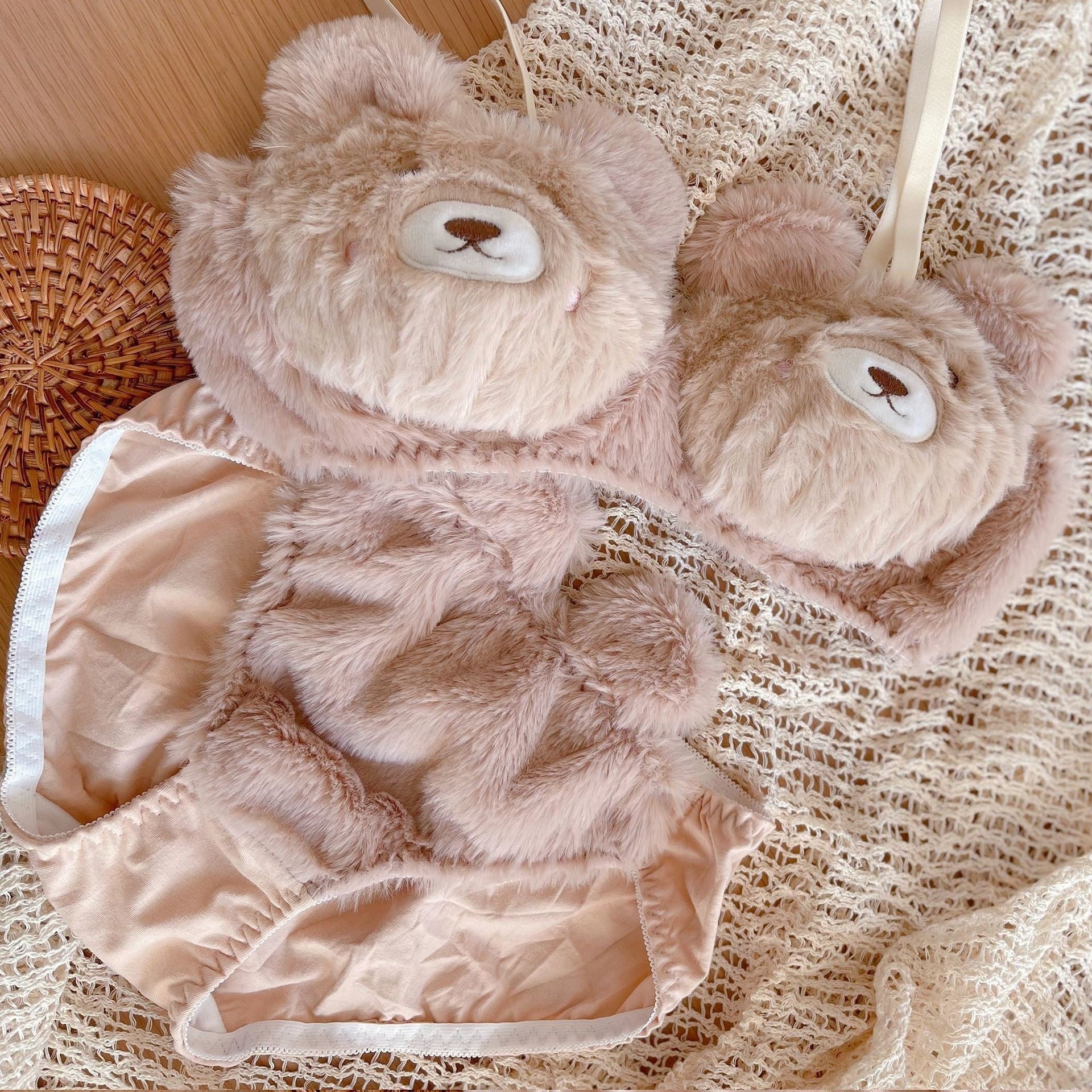 Cute Plush Wireless Push-Up Bra Set
