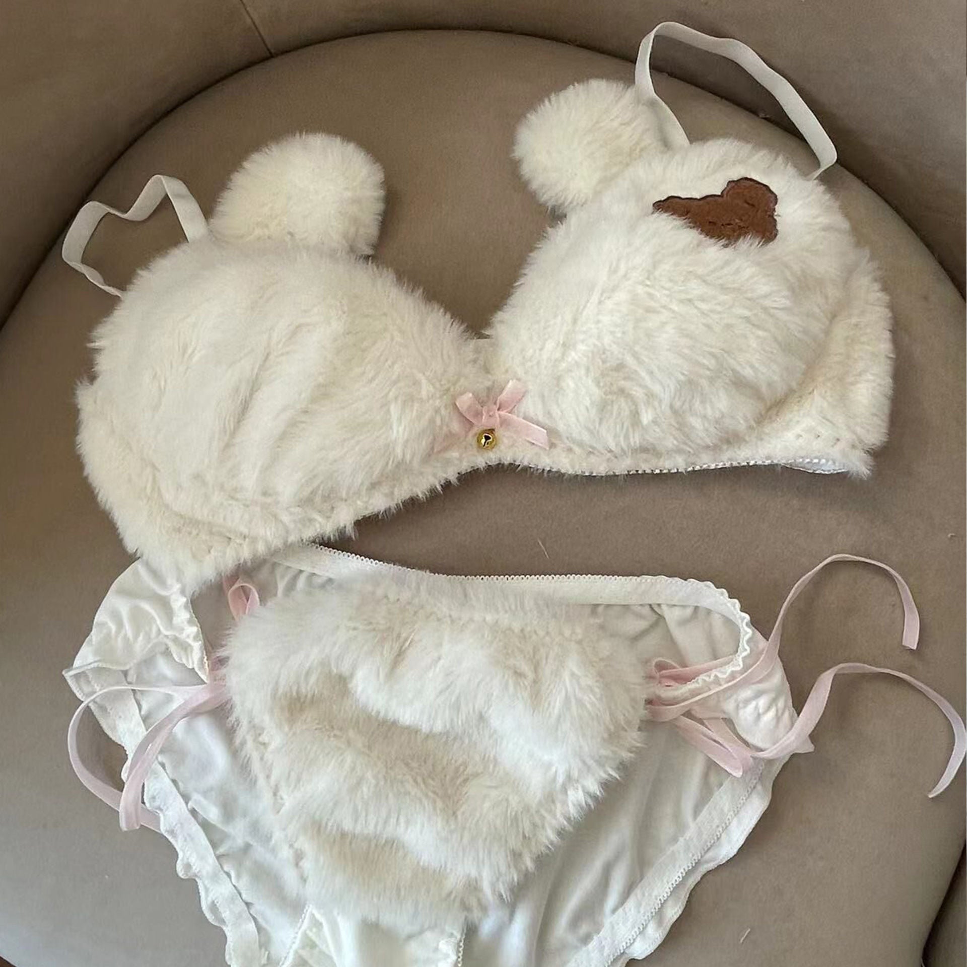 Cute Plush Wireless Push-Up Bra Set