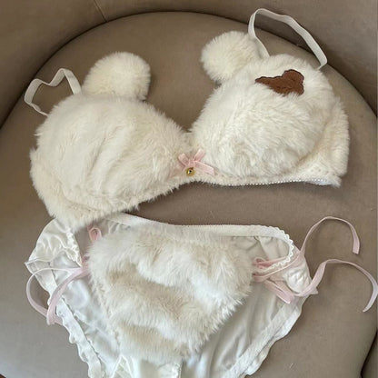 Cute Plush Wireless Push-Up Bra Set