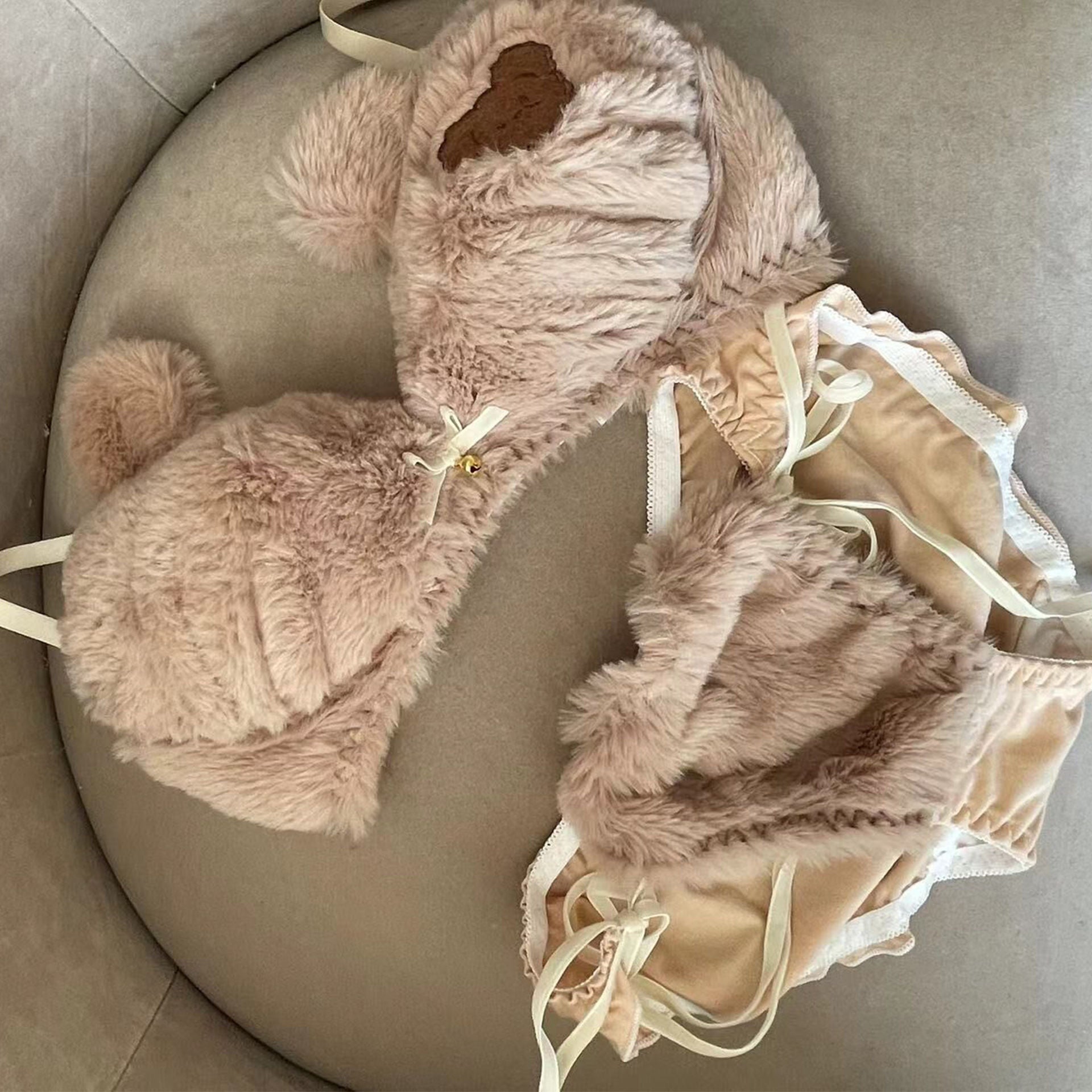 Cute Plush Wireless Push-Up Bra Set