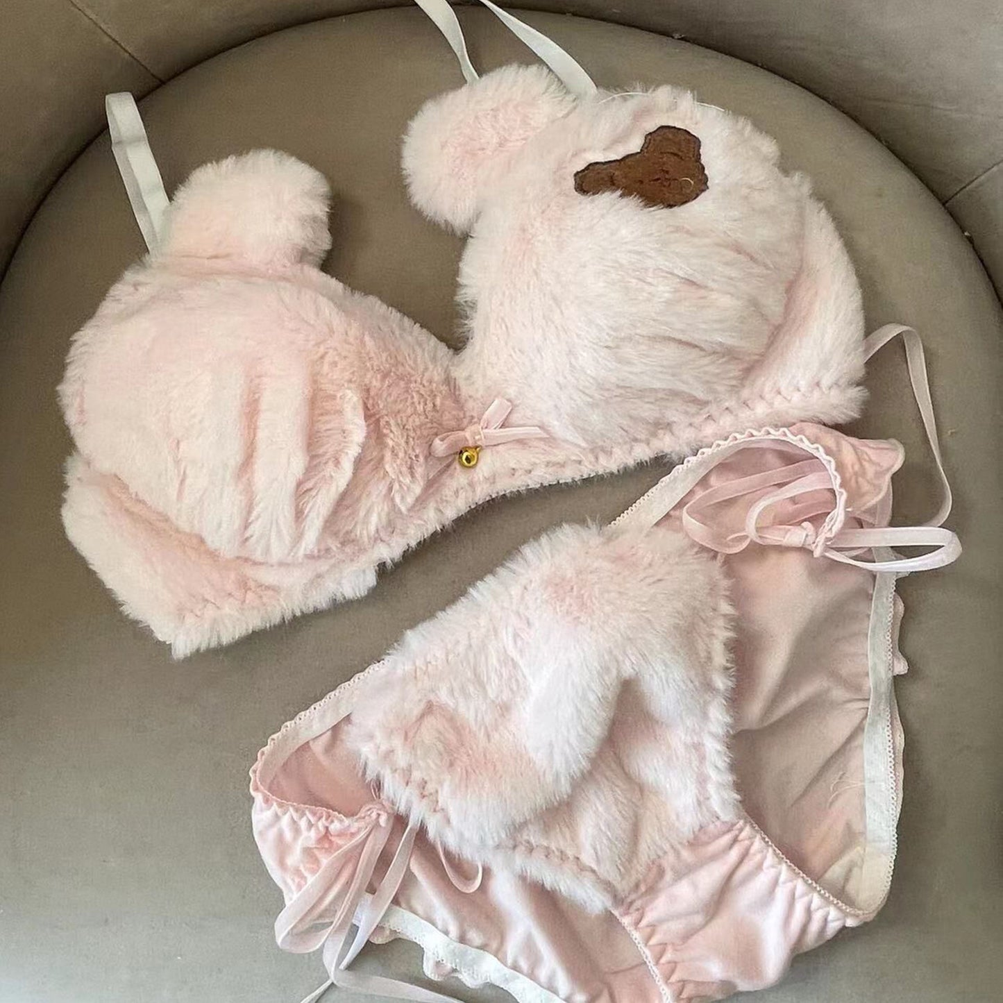 Cute Plush Wireless Push-Up Bra Set