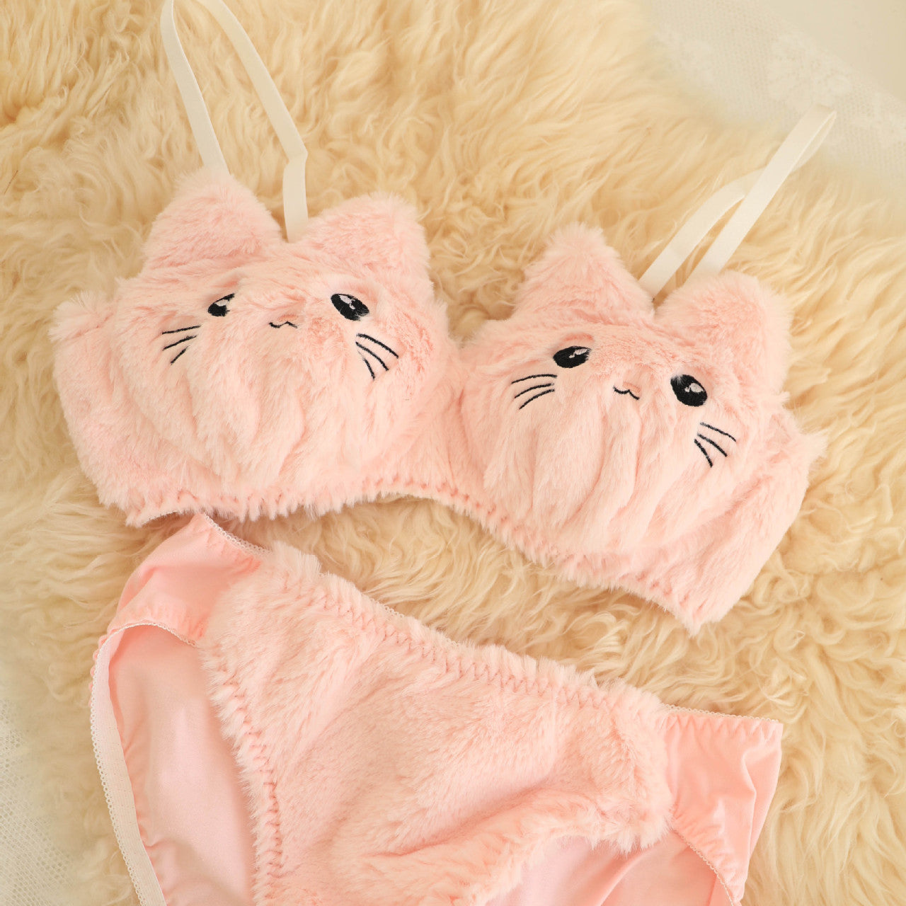 Cute Plush Wireless Push-Up Bra Set
