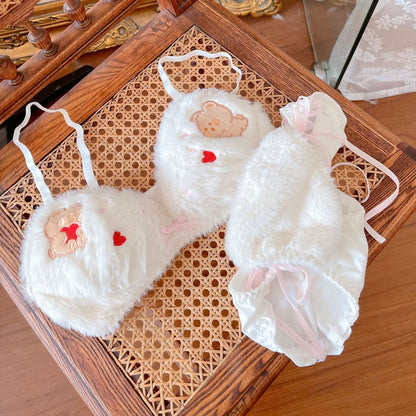Cute Plush Wireless Push-Up Bra Set