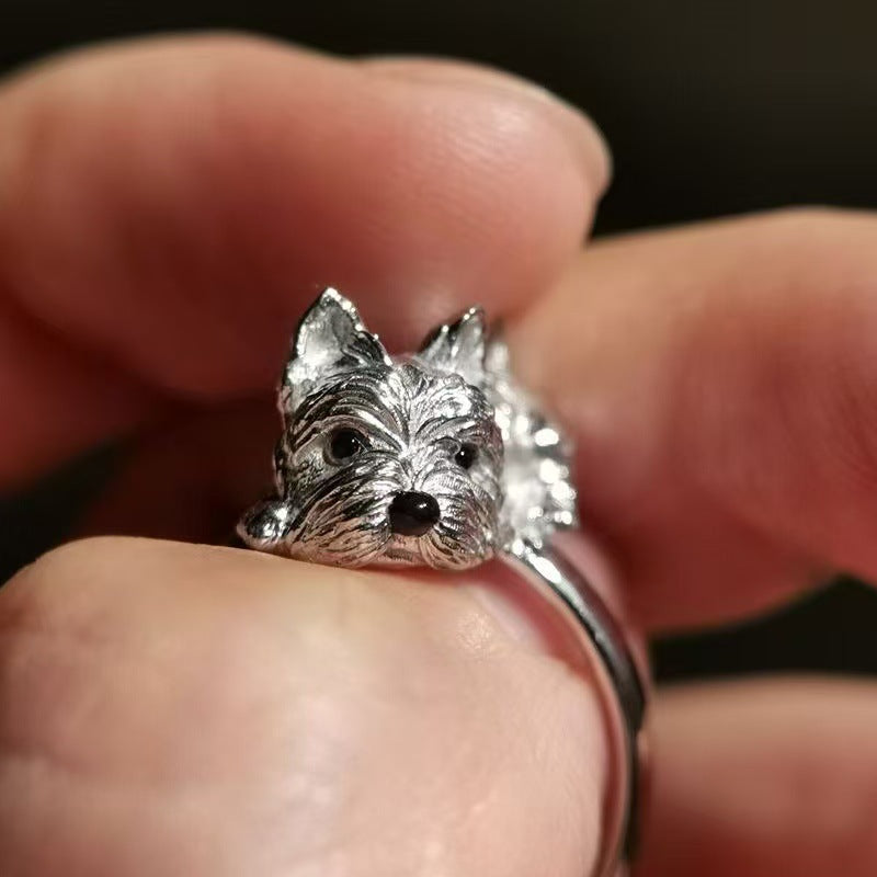 Cute Puppy Design Silver Ring