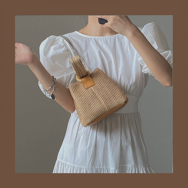 Cute Straw Handbag with Adjustable Chain