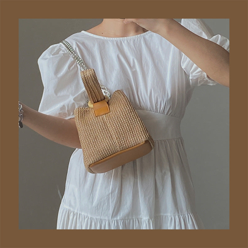 Cute Straw Handbag with Adjustable Chain