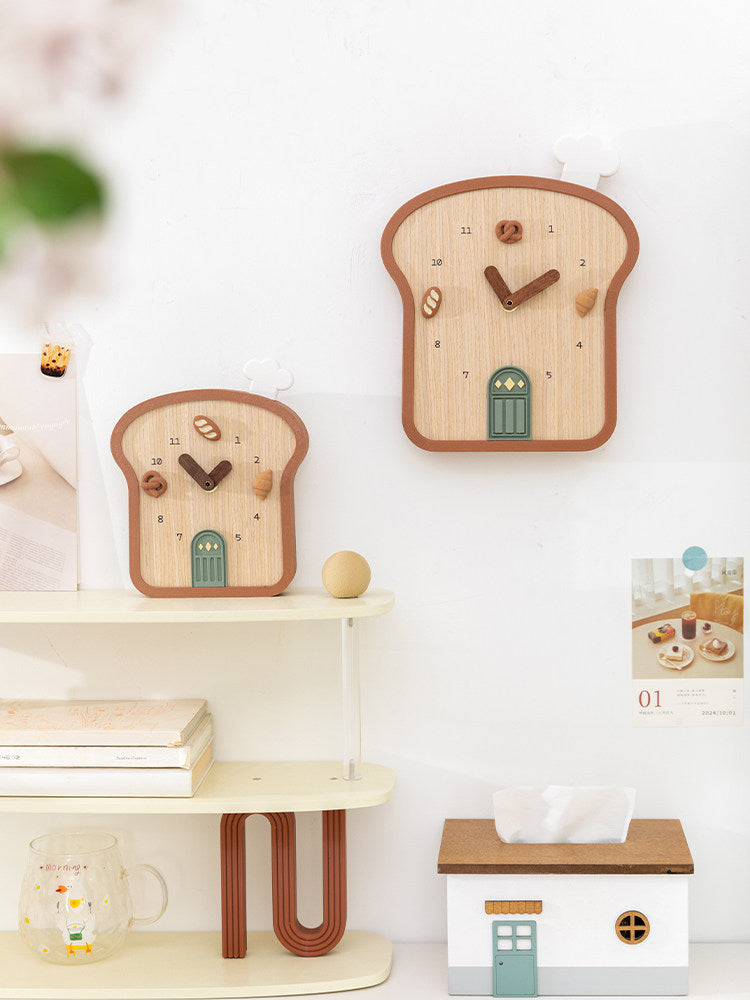 Cute Toast Shaped Desktop Wall Clock