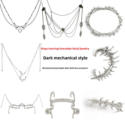 Cyberpunk Mechanical Style Facial Jewelry Set
