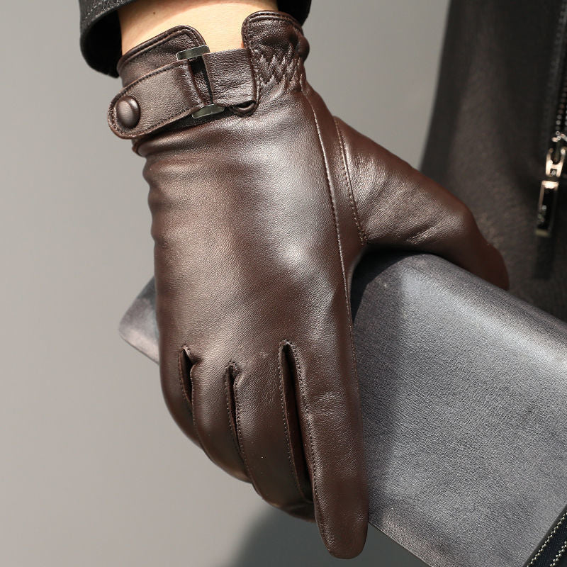 Cycling warm leather gloves