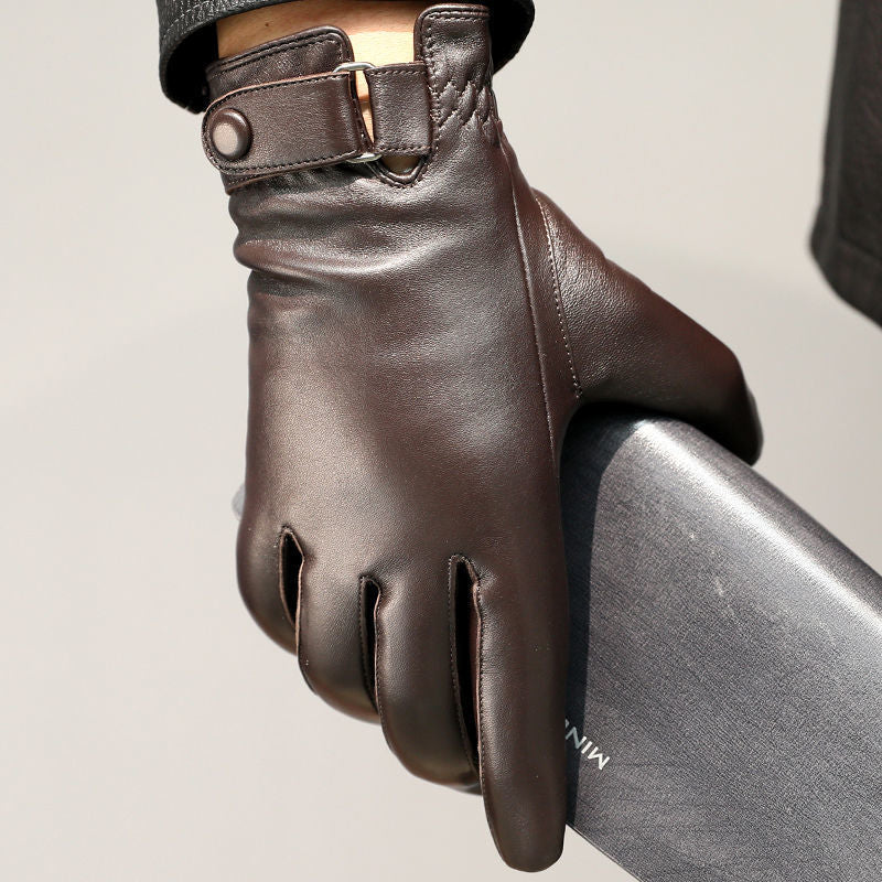 Cycling warm leather gloves